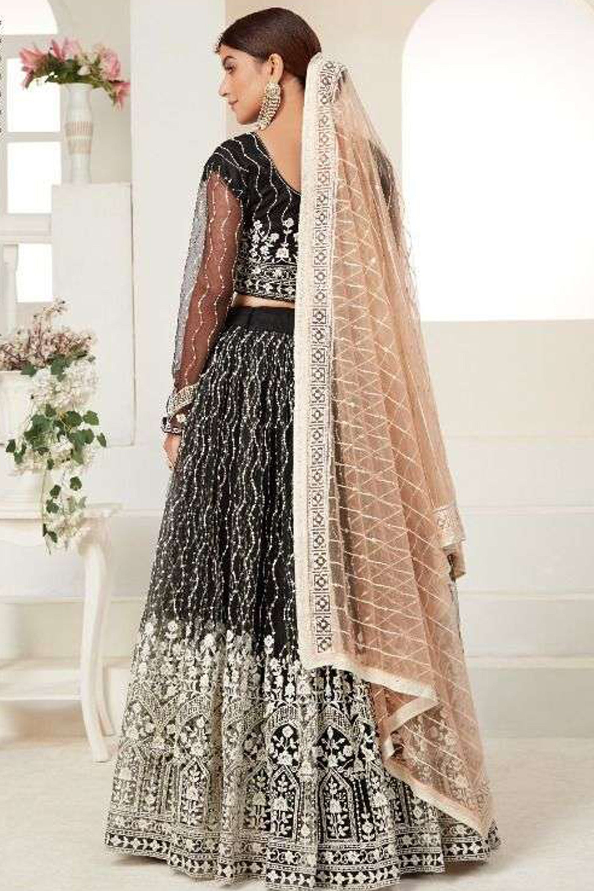 Close-Up of Heavy Net Fabric And Embroidery Detailing On Pakistani Lehenga Choli