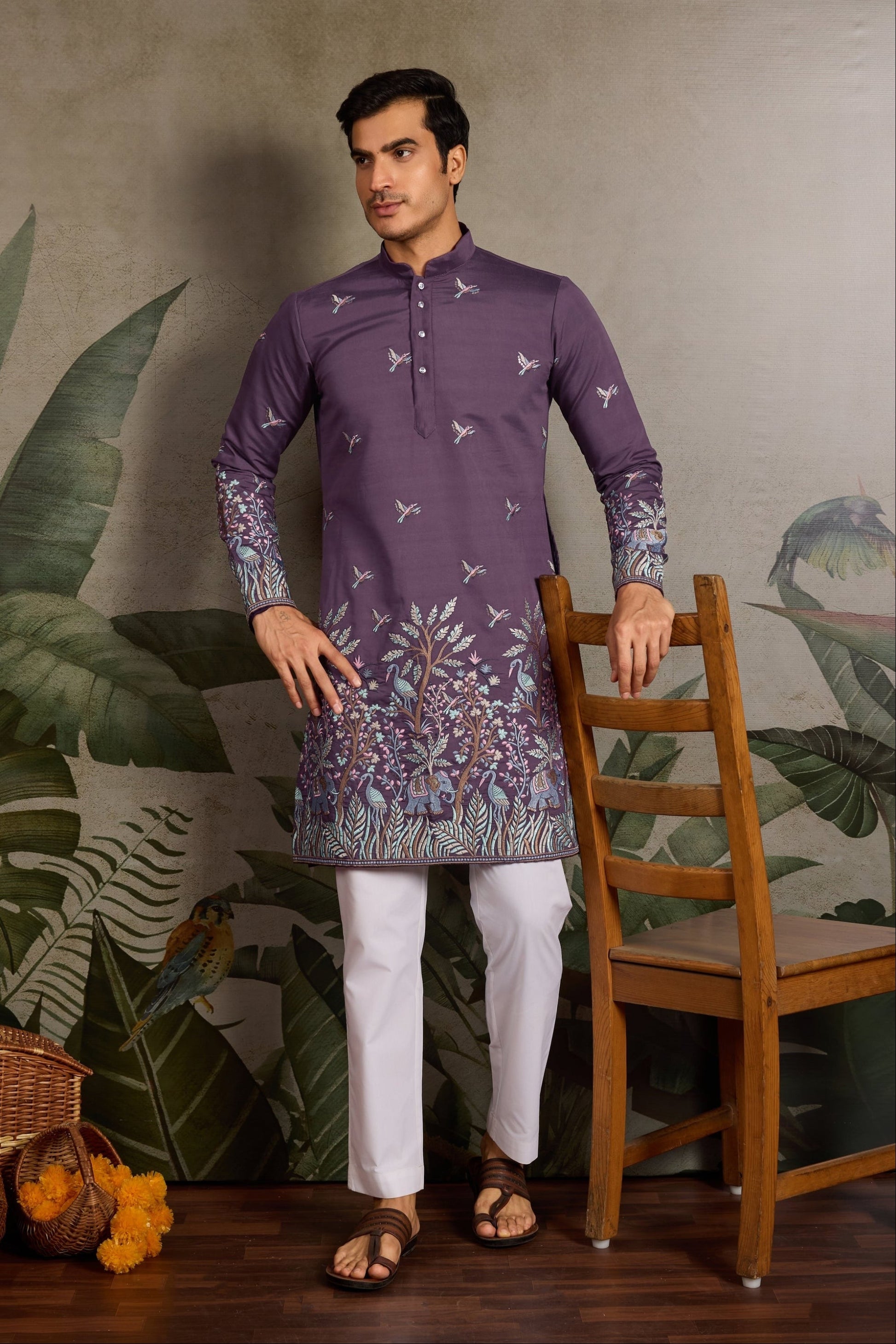 Men's blue kurta pajama showcasing elegant viscose silk texture