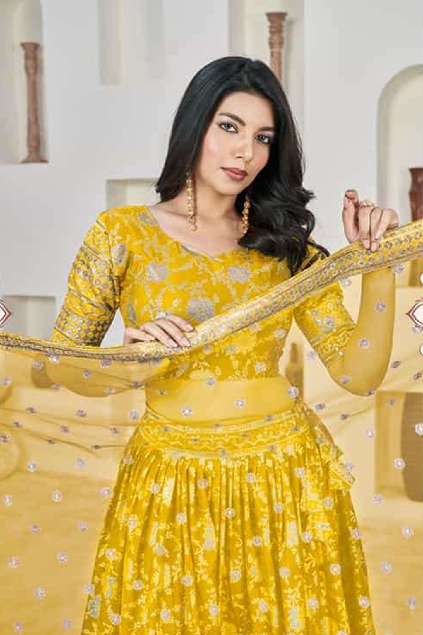 Elegant Yellow Net Lehenga Choli Set With Golden Jari Work - Festival Ethnic Wear