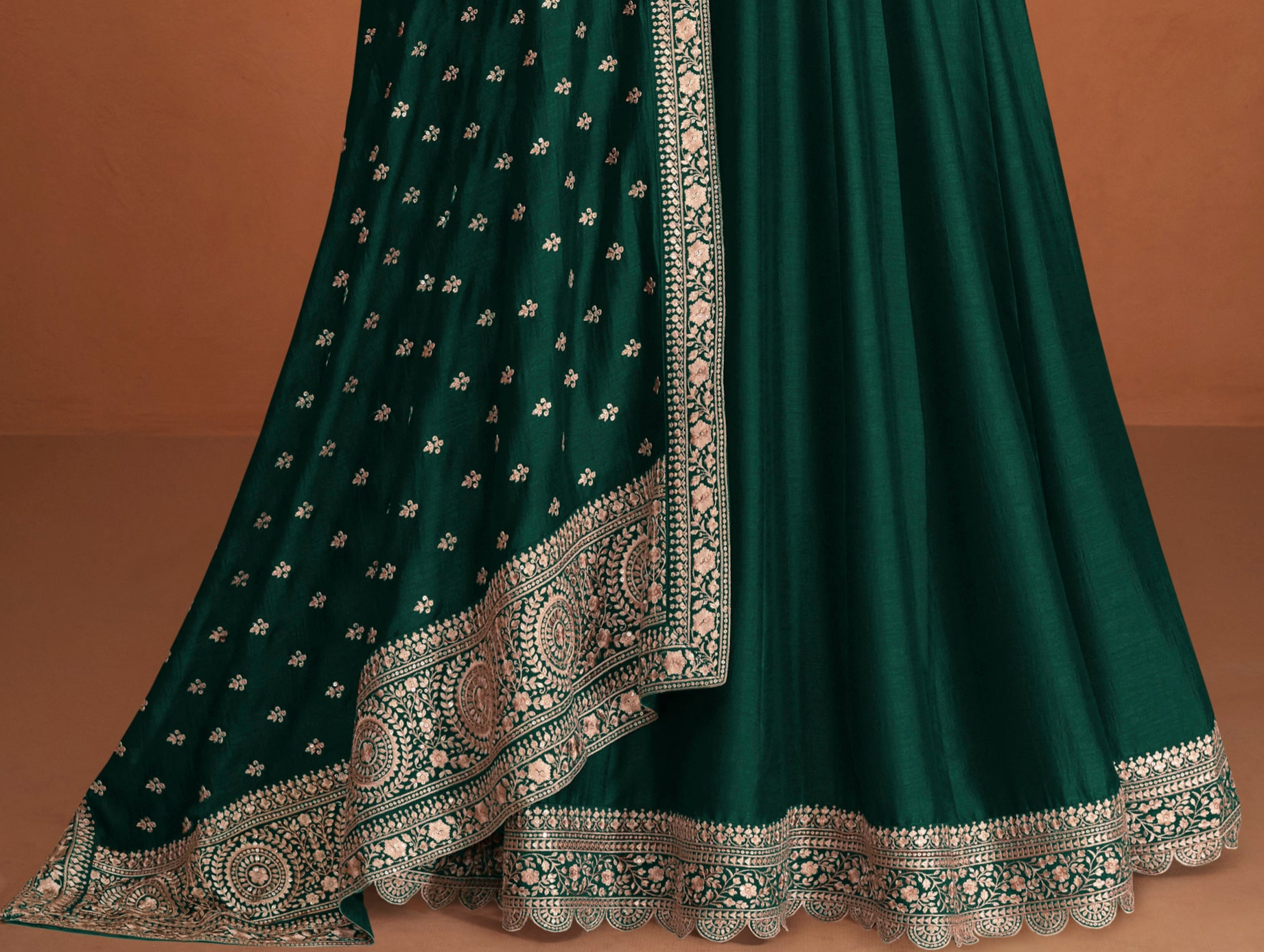 Function Party Wear Stylish Full Long Premium Silk Green Anarkali Dupatta Gown's