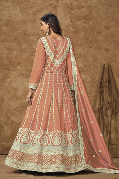Orange Anarkali Gown for Wedding Party Wear Dupatta Suit for USA Girl's