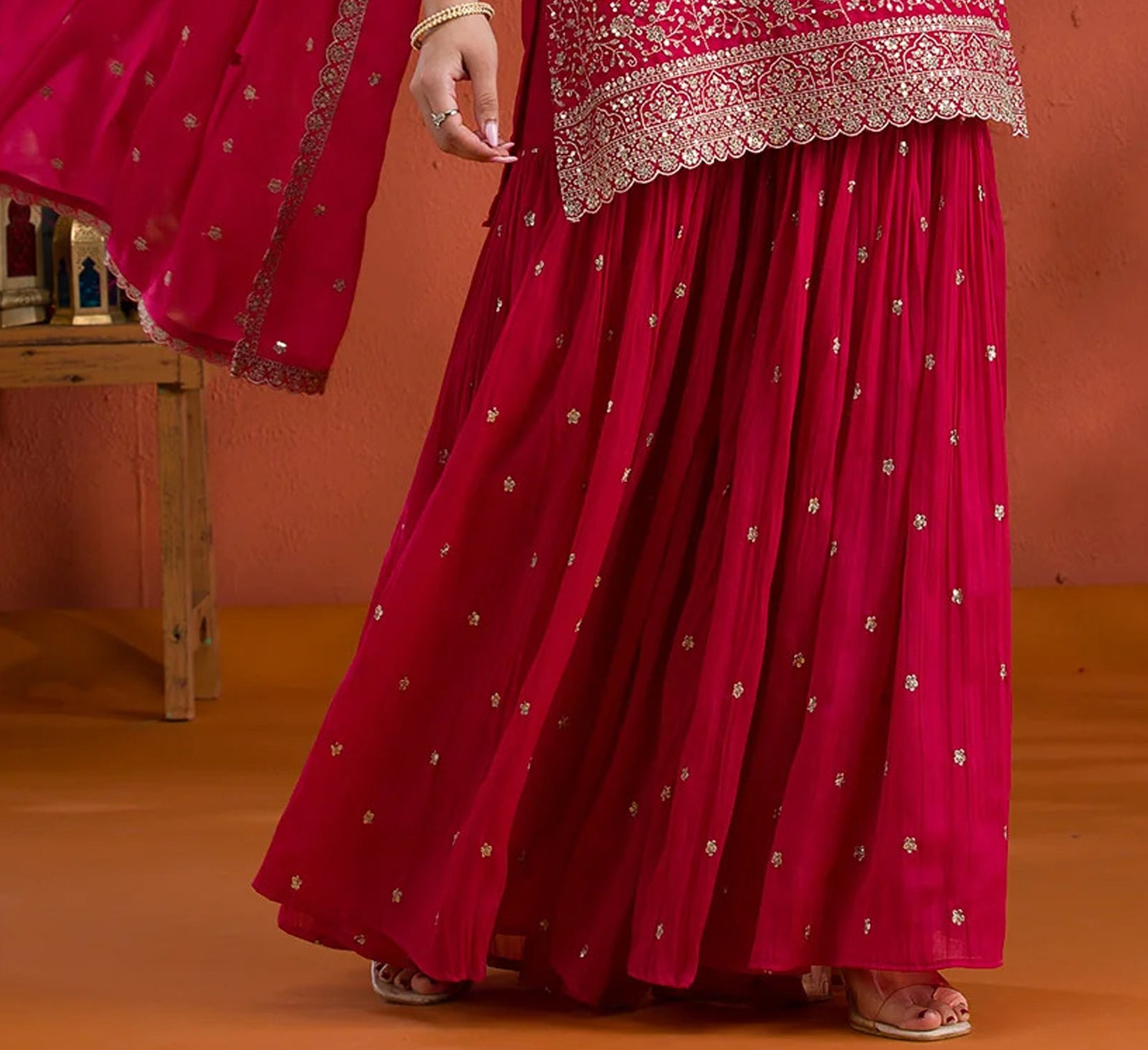 Pink Palazzo Kameez Full Flared Designer Palazzo Suit