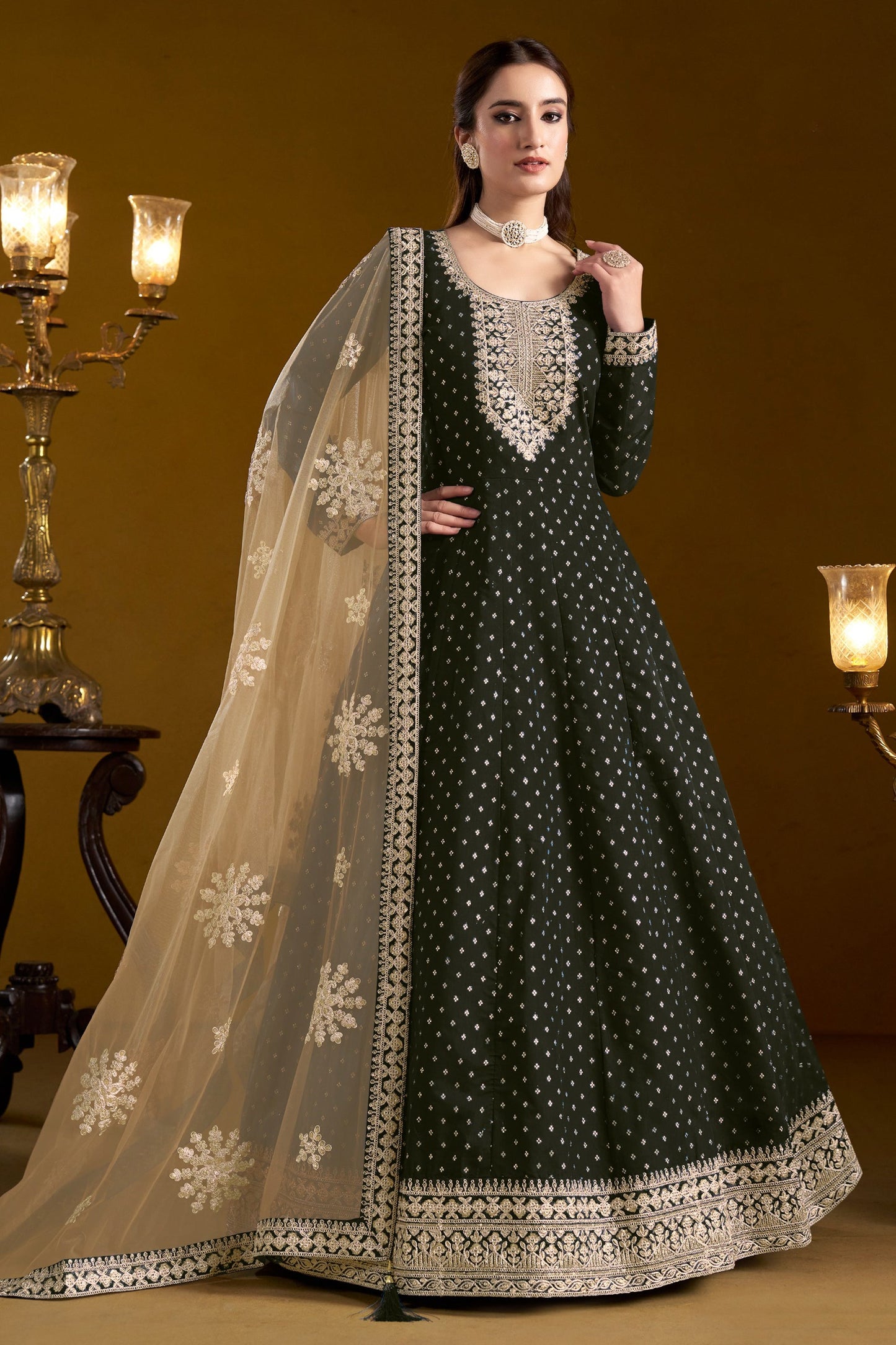 Black Anarkali Gown Embroidery Worked Party Wear For Women's Suit