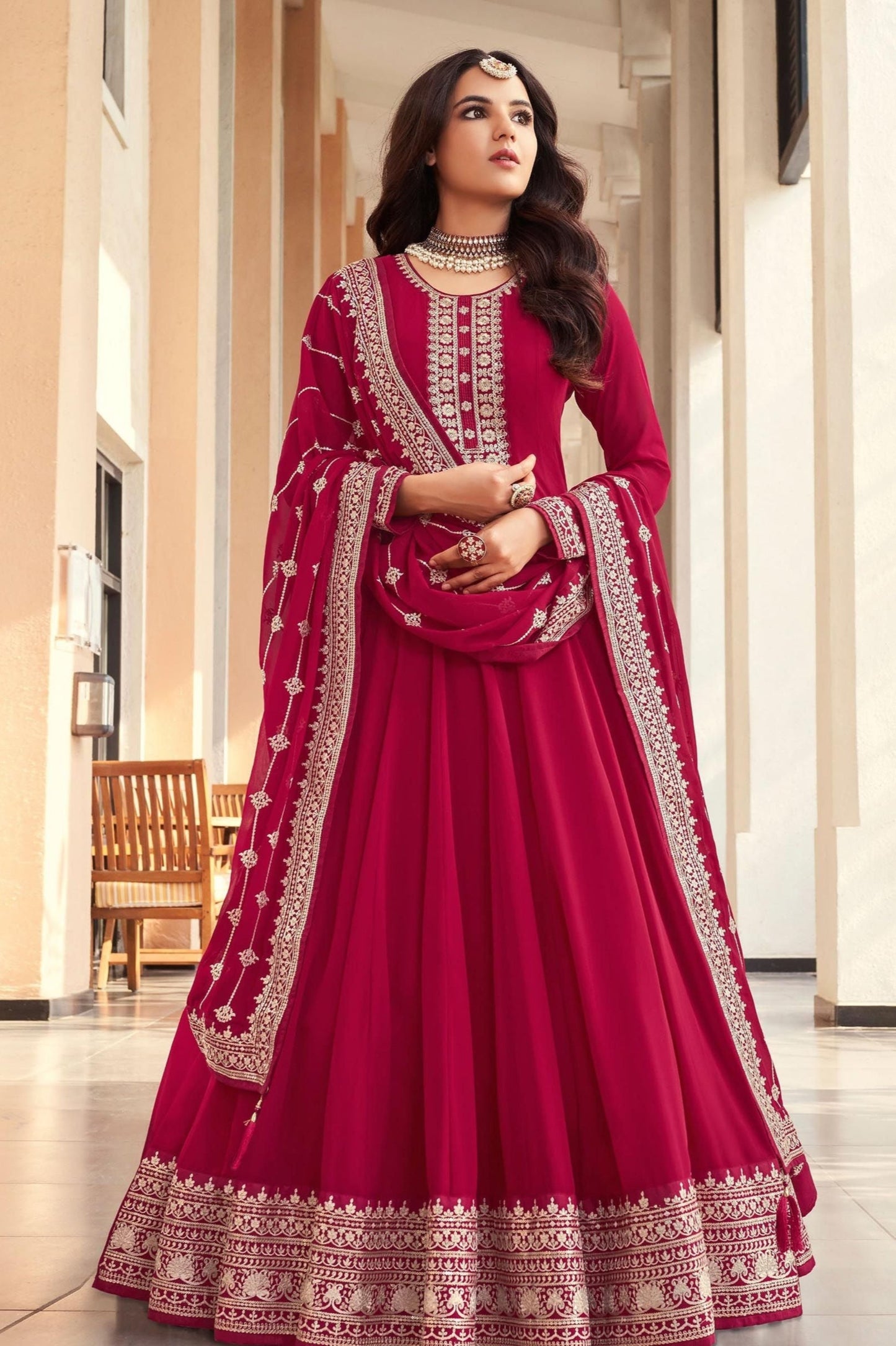Real Georgette Beautiful Long Designer Anarkali Suits With Dupatta 