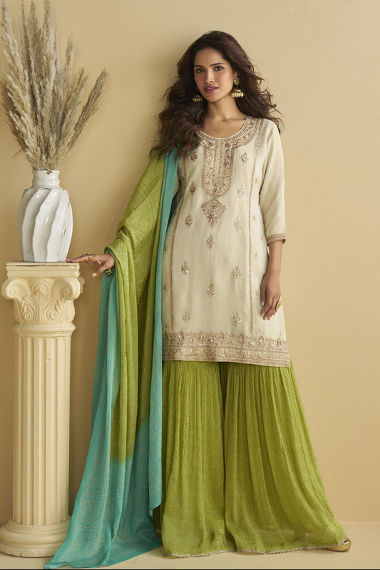 White Trendy Designer Palazzo Suit 