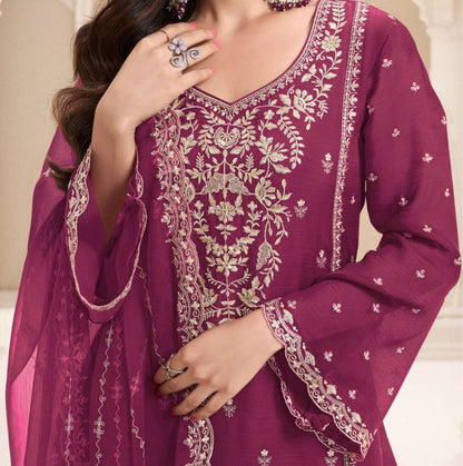 full length dark pink salwar kameez on model