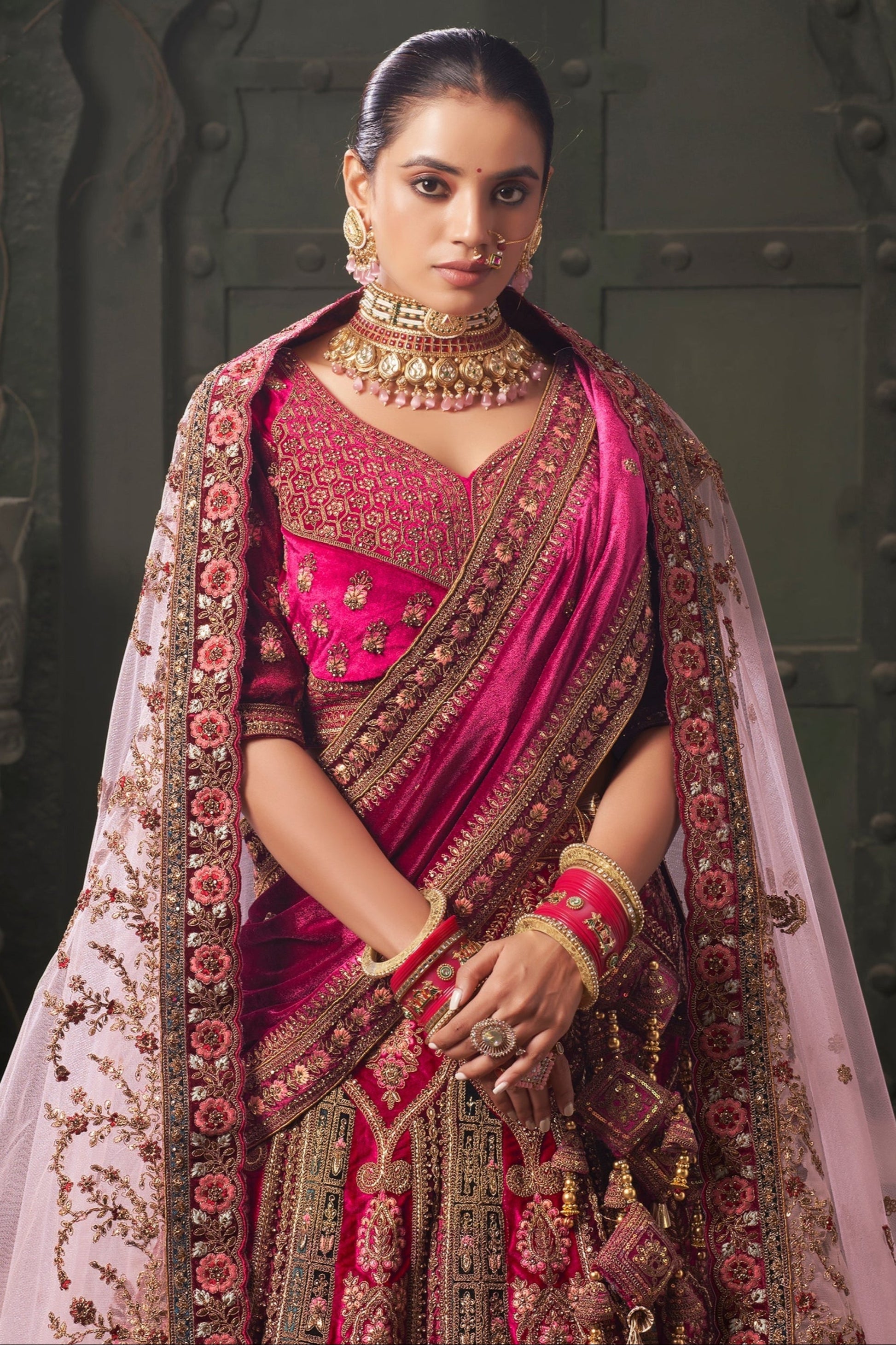 Experience bridal couture with lehengas that sparkle with intricate artistry.