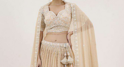 "Elegant lehengas for U.S.-based Indian celebrations."
