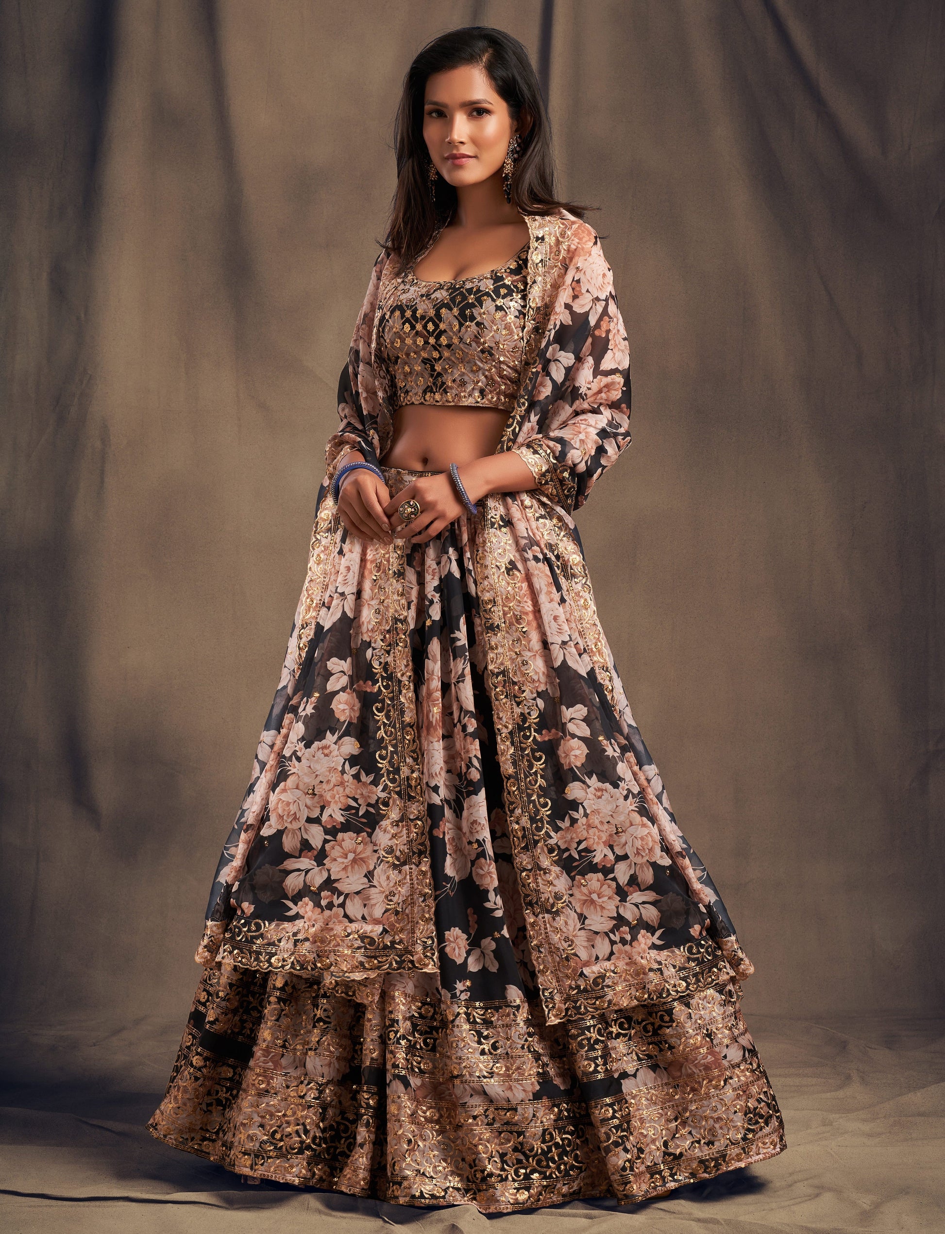 "Celebrate traditions in the USA with our lehengas." 