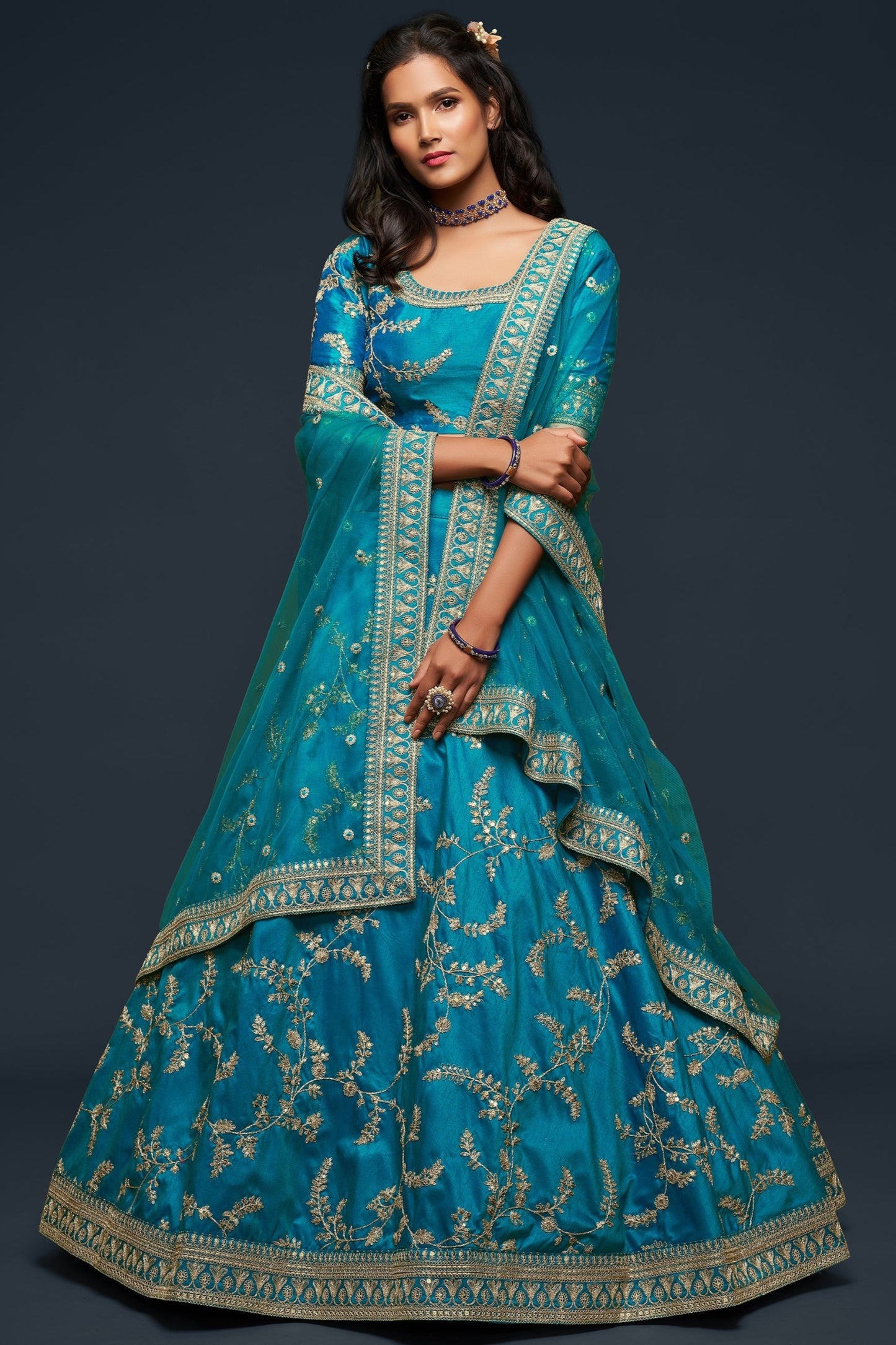 "Celebrate traditions in the USA with our lehengas."