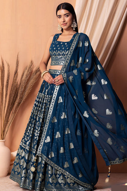 "Celebrate traditions in the USA with our lehengas." 