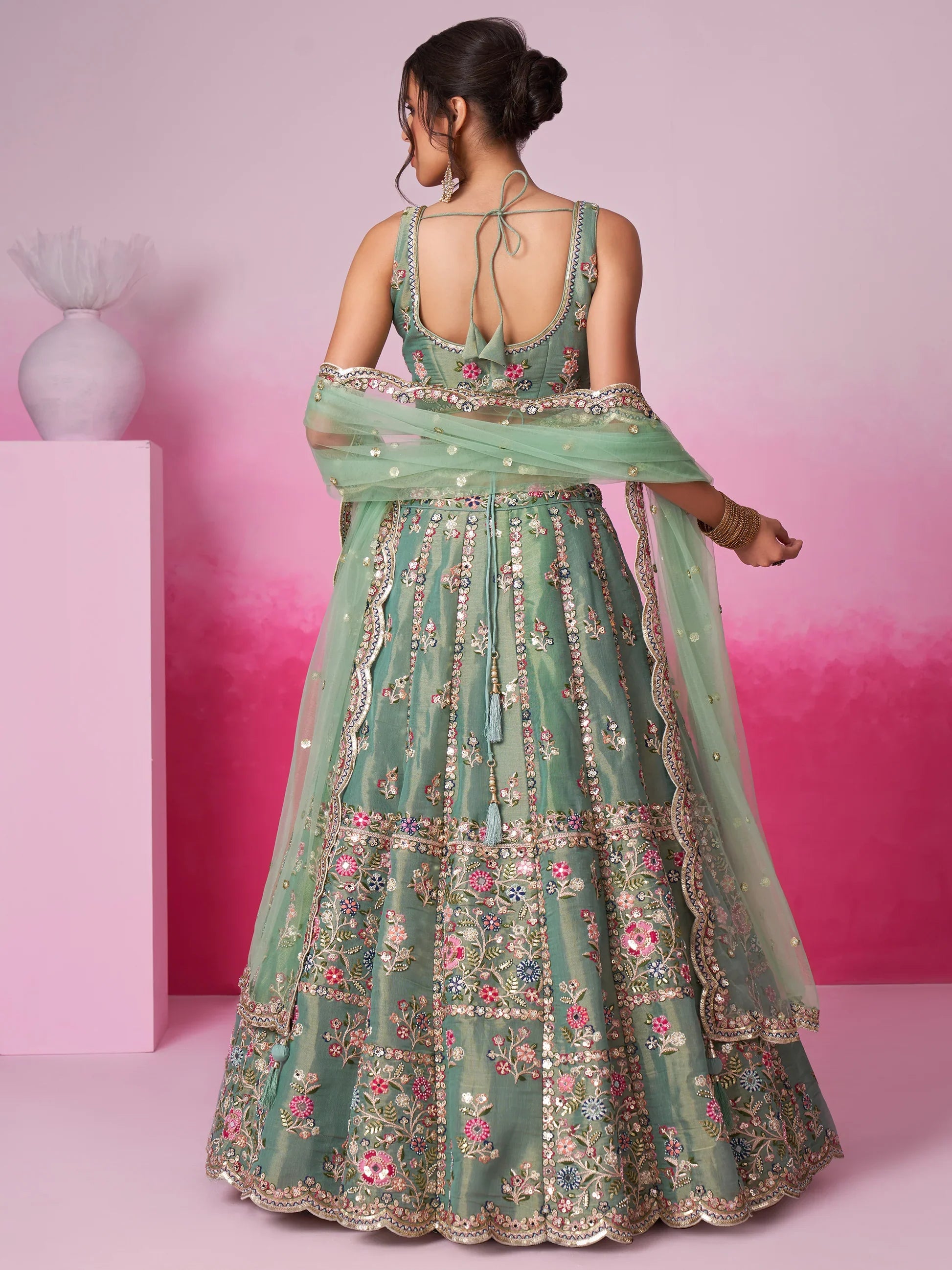 "Stylish lehengas for U.S.-based Indian functions." 