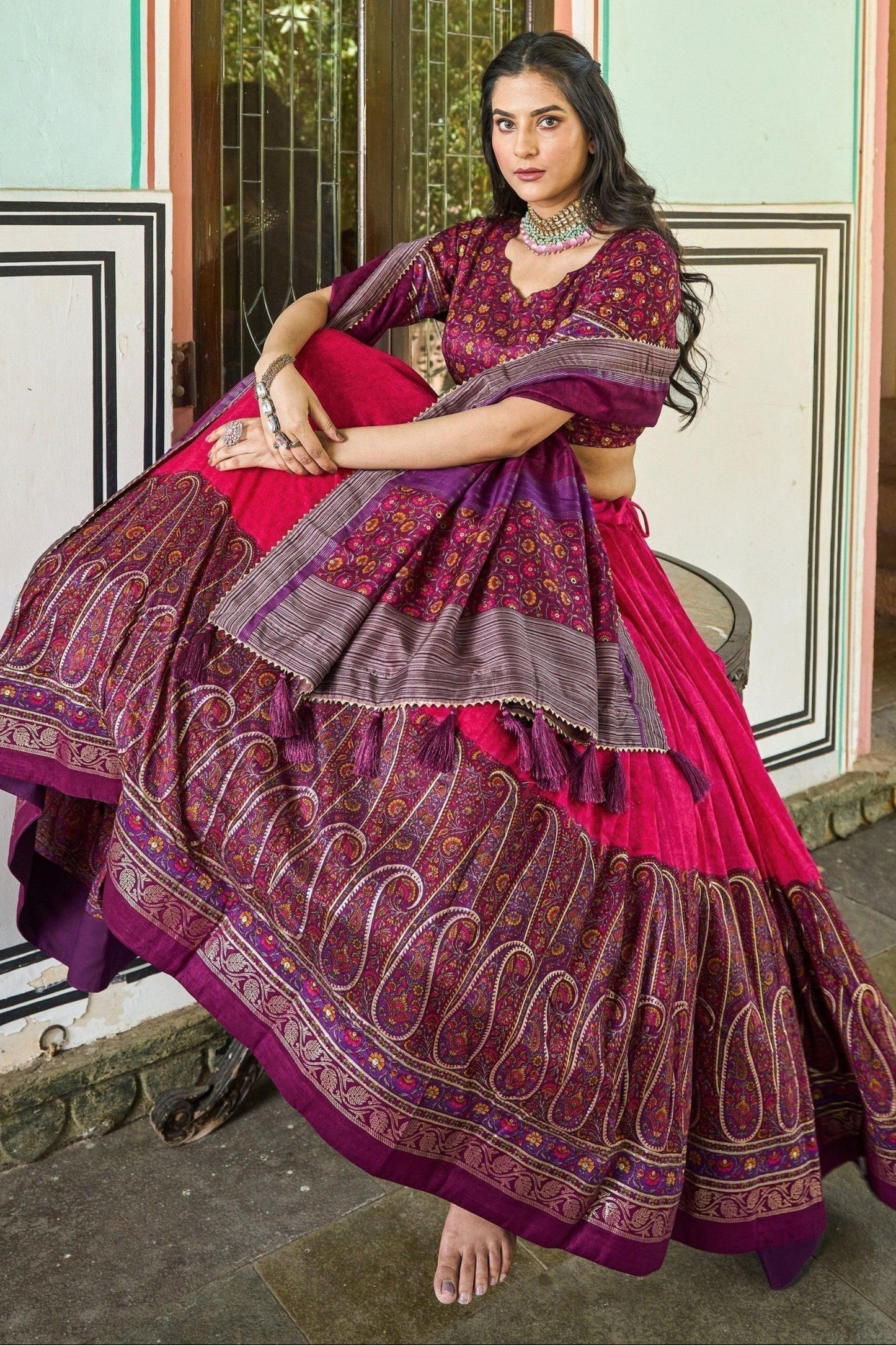 "Lehengas made for Indian functions across the USA." 