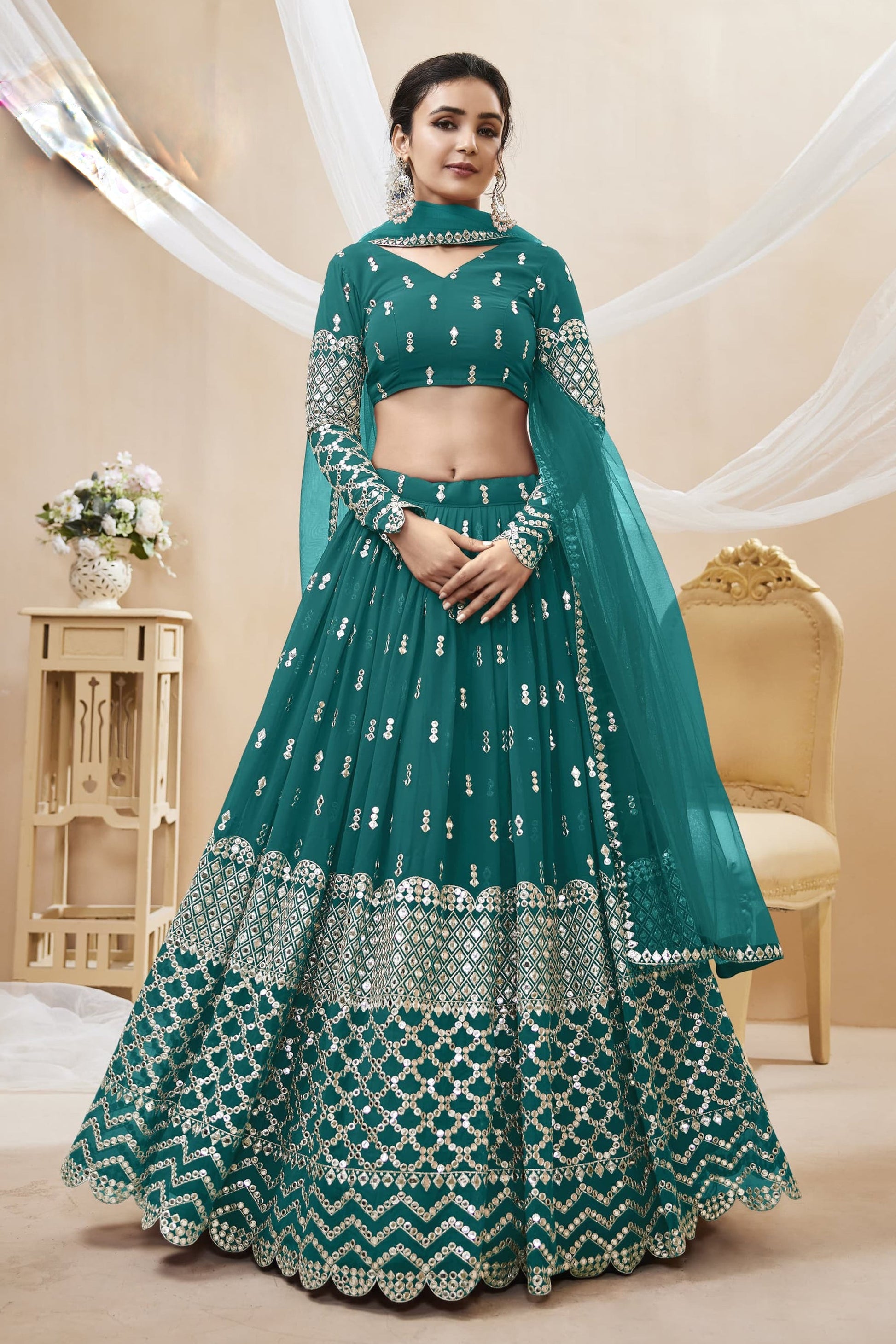 "Diwali party lehengas in the U.S." 