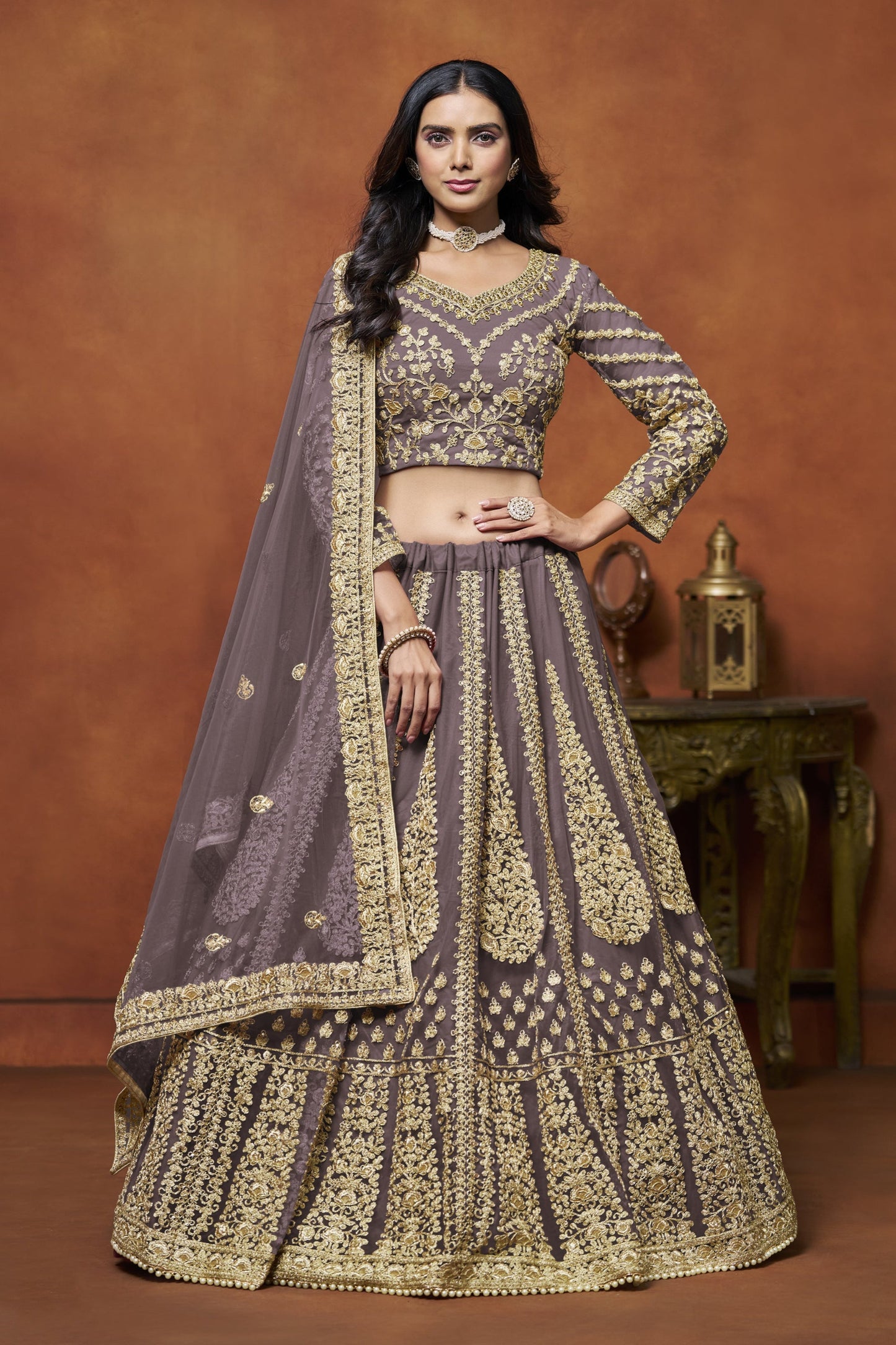 Purple Lehenga for Karva Chauth â€“ Royal and rich, for a special evening look. 