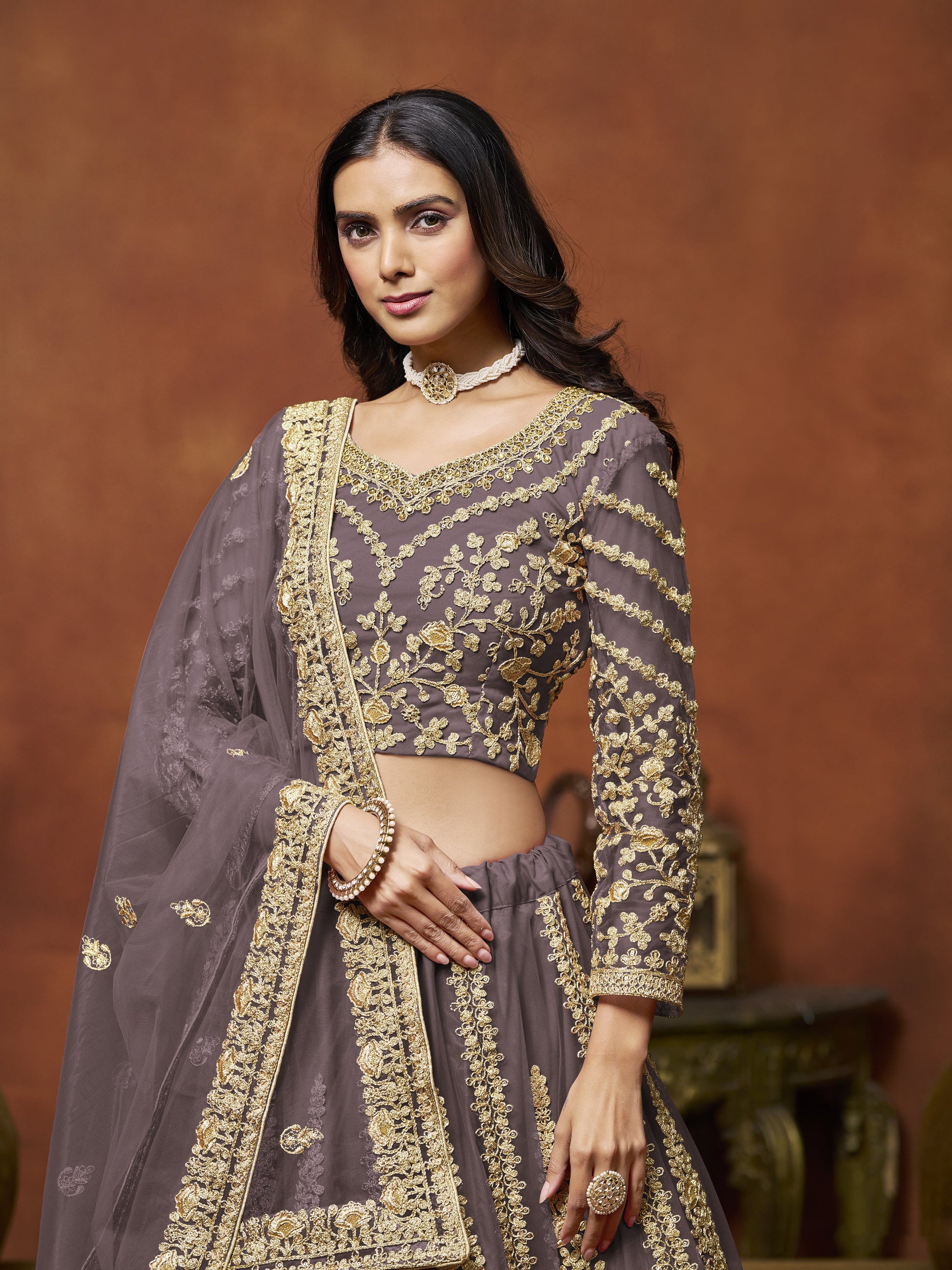 Purple Lehenga for Karva Chauth â€“ Royal and rich, for a special evening look. 