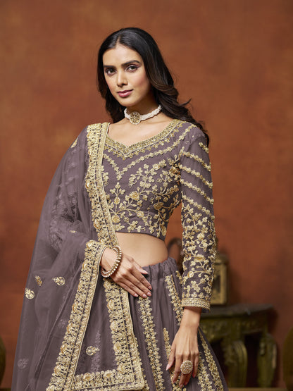 Purple Lehenga for Karva Chauth â€“ Royal and rich, for a special evening look. 