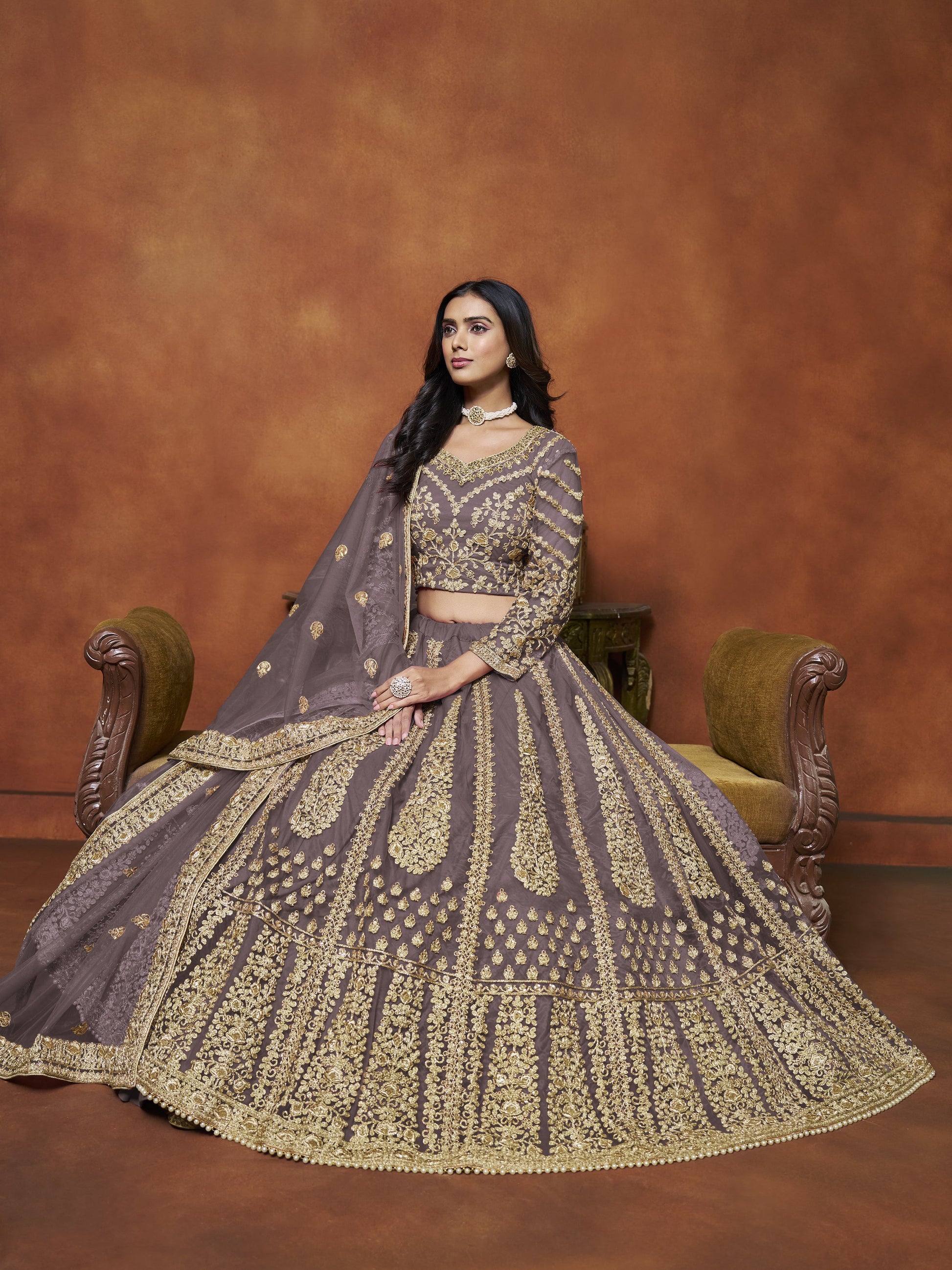 Purple Lehenga for Karva Chauth â€“ Royal and rich, for a special evening look. 