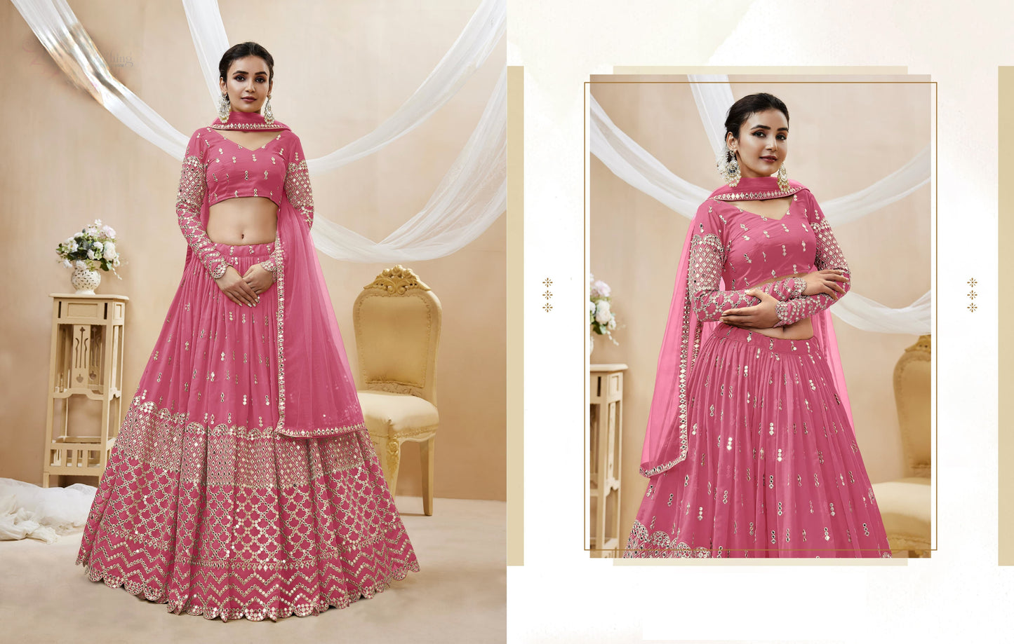 Wedding-Reception Style Pink Color Lehenga With Dupatta