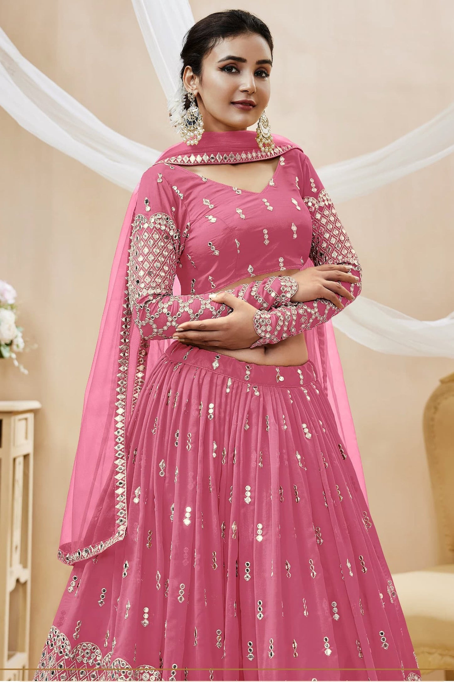 Wedding-Reception Style Pink Color Lehenga With Dupatta