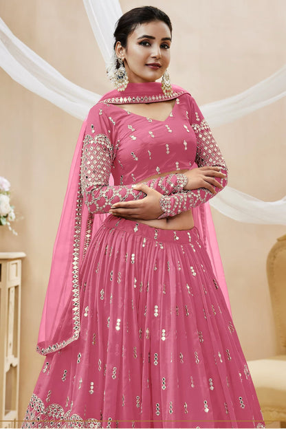 Wedding-Reception Style Pink Color Lehenga With Dupatta