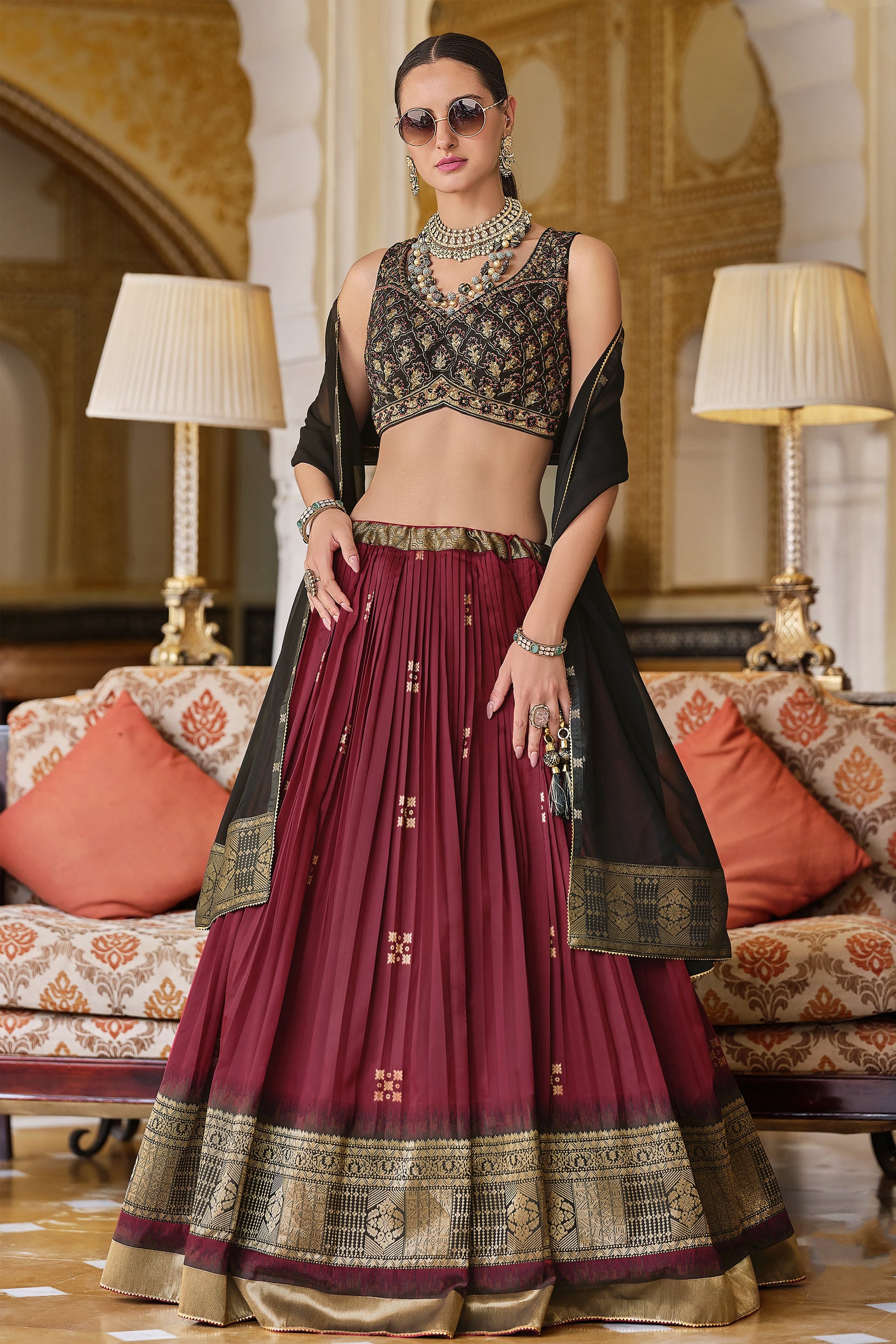 "Lehengas made for Indian functions across the USA." 