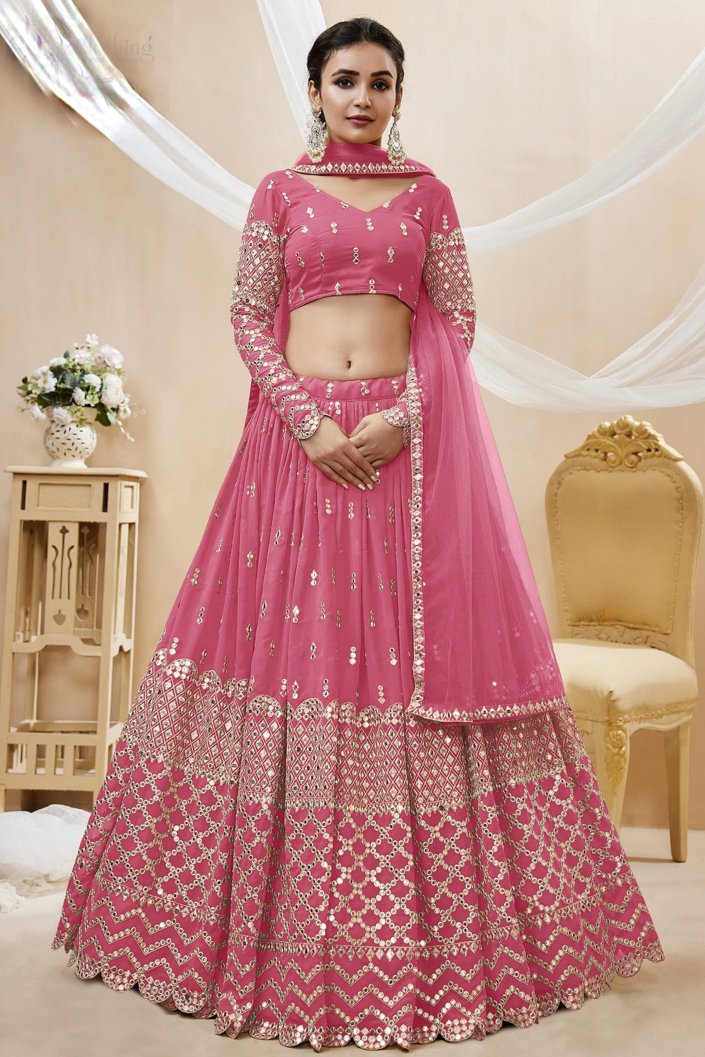 Wedding-Reception Style Pink Color Lehenga With Dupatta