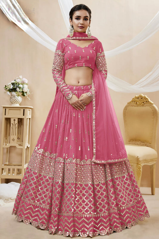 Wedding-Reception Style Pink Color Lehenga With Dupatta