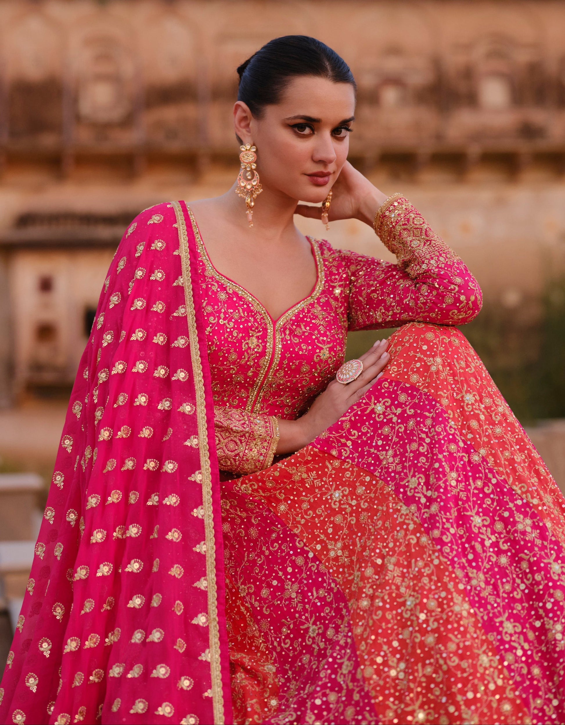 Women's Wedding Anarkali Gown with Embroidery Worked Dupatta Suit
