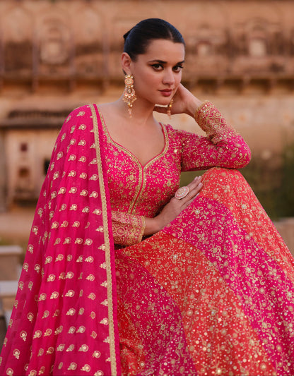 Women's Wedding Anarkali Gown with Embroidery Worked Dupatta Suit