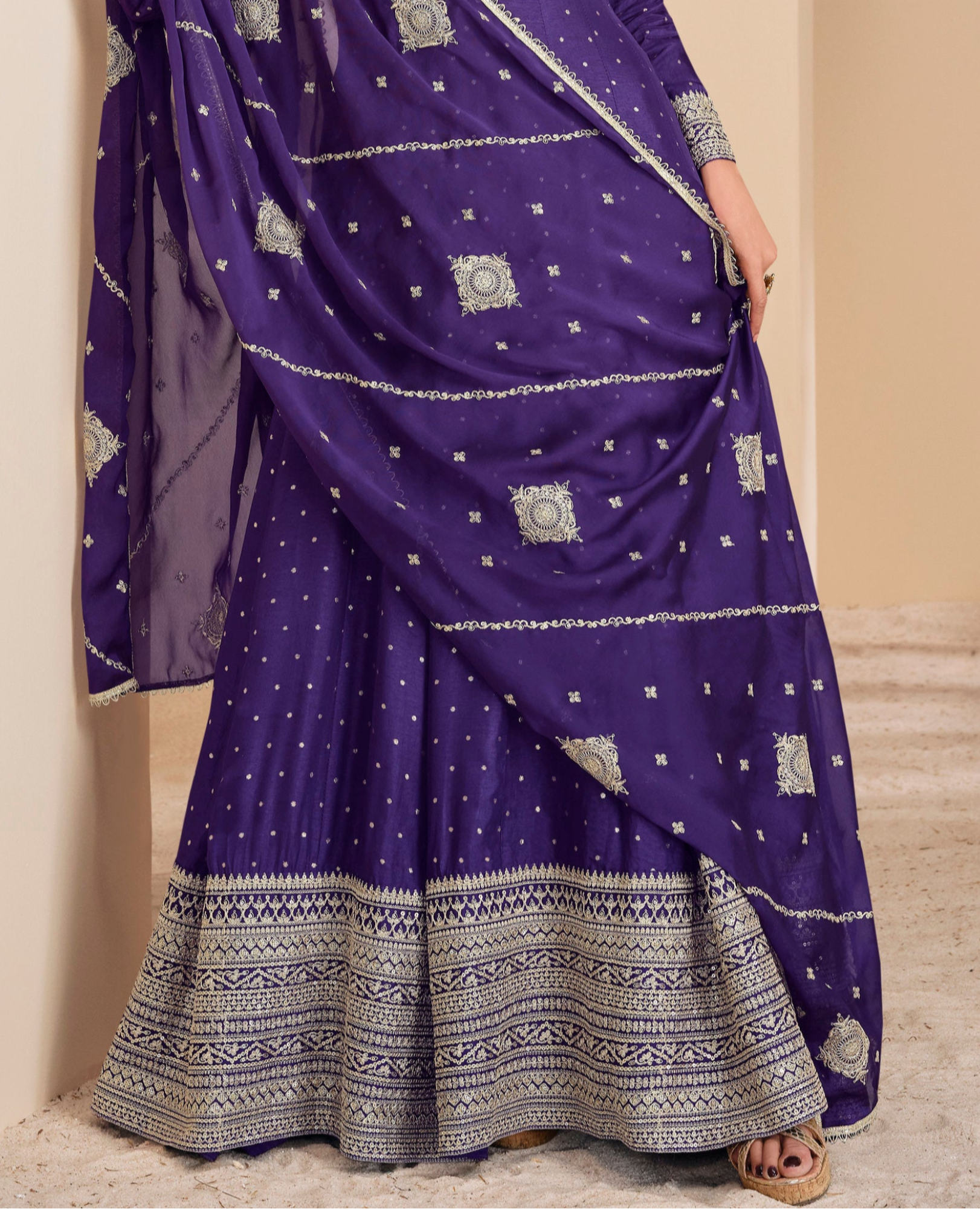 Purple Embroidered Indian Pakistani Anarkali Gown With Dupatta For Her