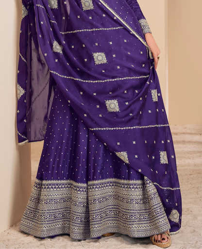 Purple Embroidered Indian Pakistani Anarkali Gown With Dupatta For Her