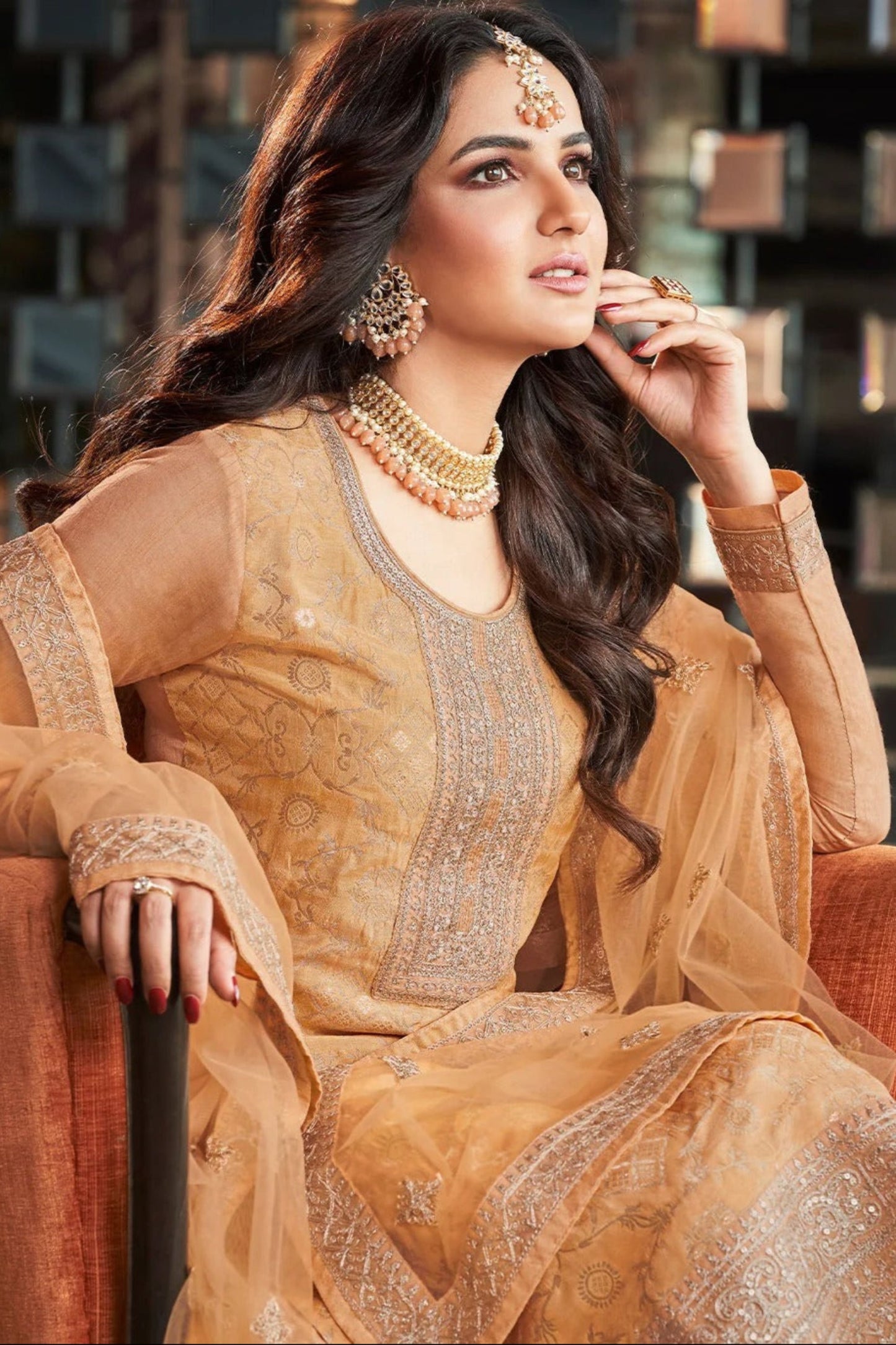 Yellowish Embroidered Salwar kameez Ethnic Dress For Wedding