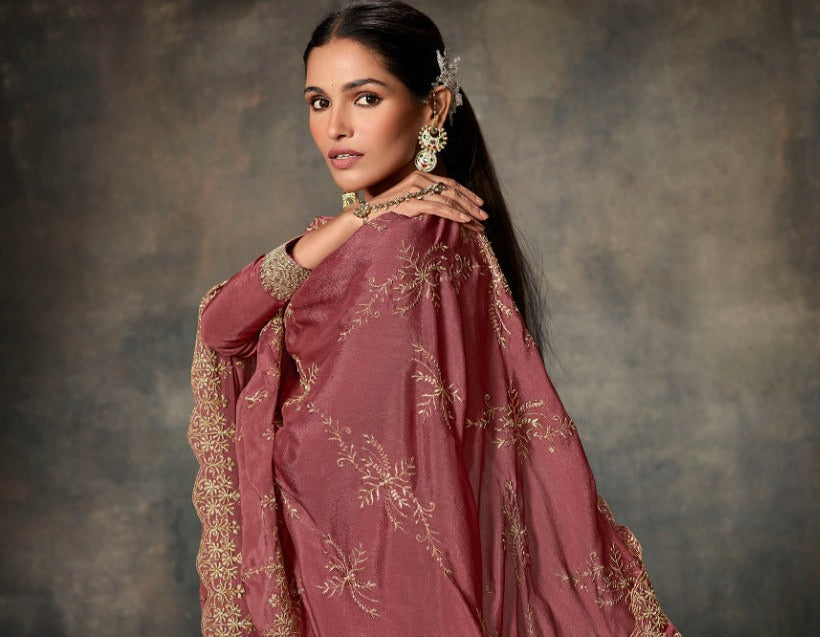 pink viscose silk salwar kameez full outfit display