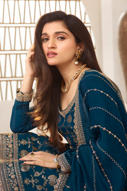 Luxury Premium Designer Jacquard Silk Palazzo Suit 