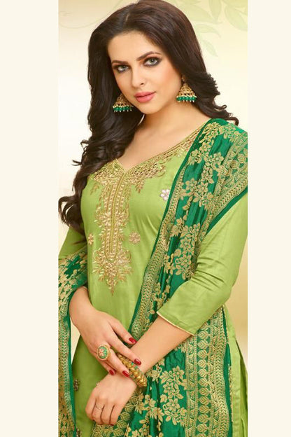 Green patiala suit detailed gota craftsmanship close up