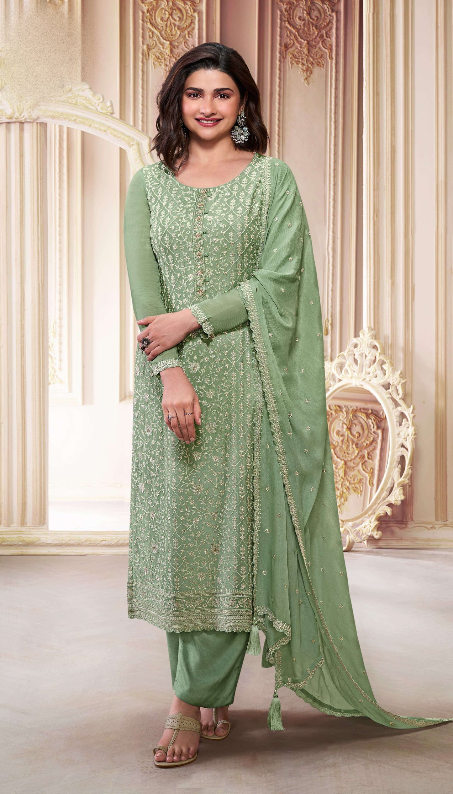 Wedding-ready pistachio green salwar suit salwar