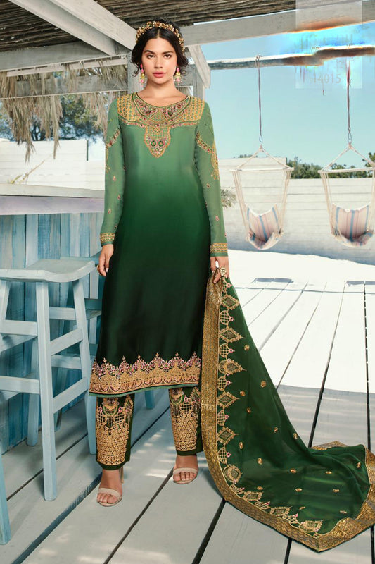 Green Embroidery Ready-To-Wear Contemporary Designer Salwar Kameez Suits