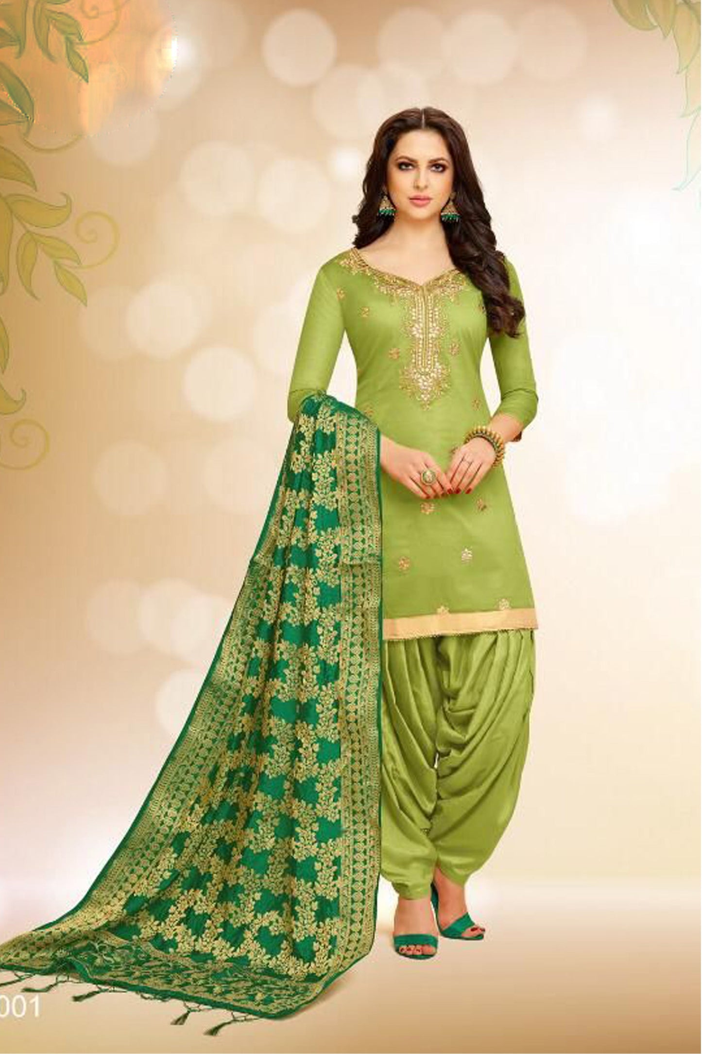 Green patiala suit with multi gota work front view