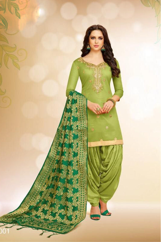 Green patiala suit with multi gota work front view