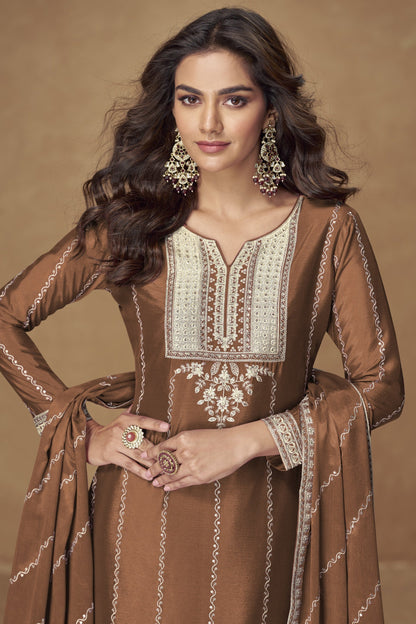 Brown Designer Ready To wear Palazzo Suit 