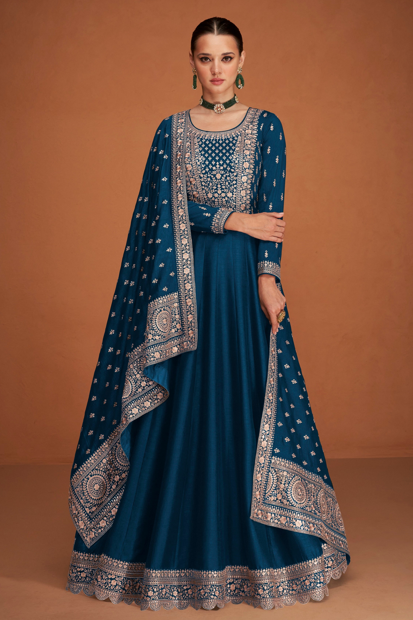 Embroidery Worked Full Long Stitched with Dupatta Anarkali Gown