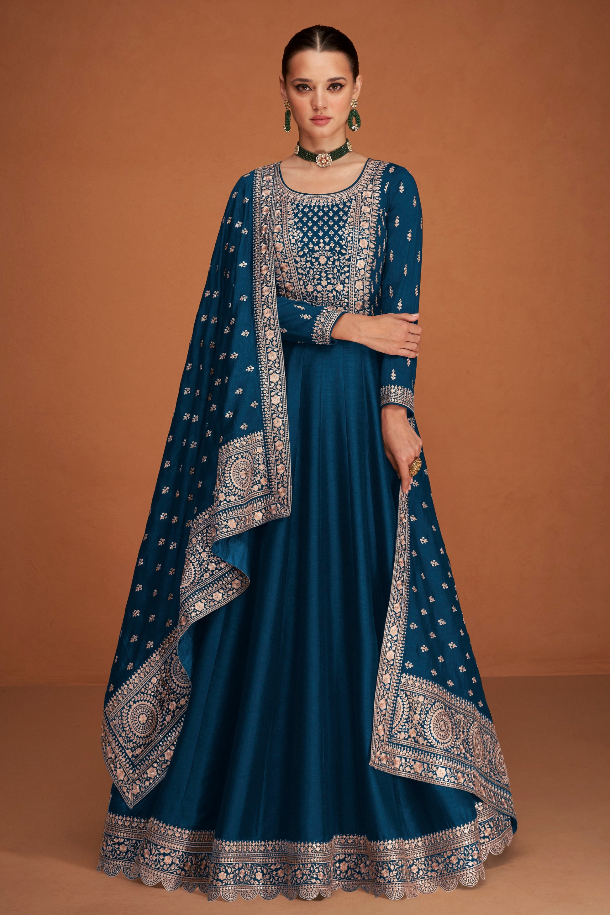 Embroidery Worked Full Long Stitched with Dupatta Anarkali Gown