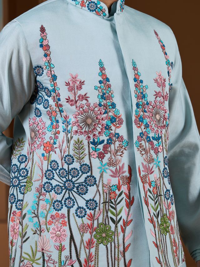Mens Blue Kurta Pajama Wedding Wear Styling 