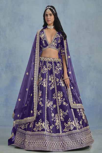 Newest Purple Colour lehenga Dress For Special Wedding-Reception