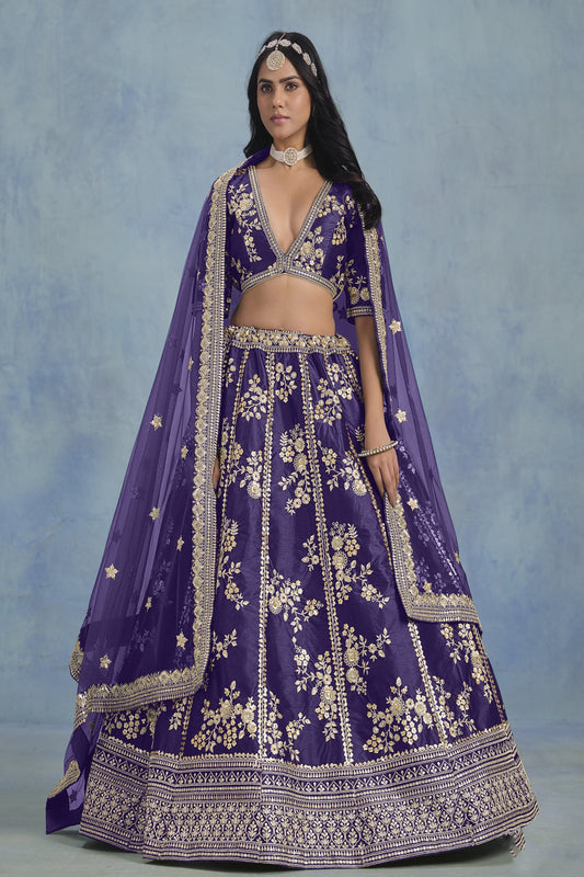 Newest Purple Colour lehenga Dress For Special Wedding-Reception