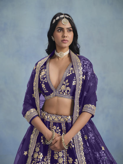 Newest Purple Colour lehenga Dress For Special Wedding-Reception
