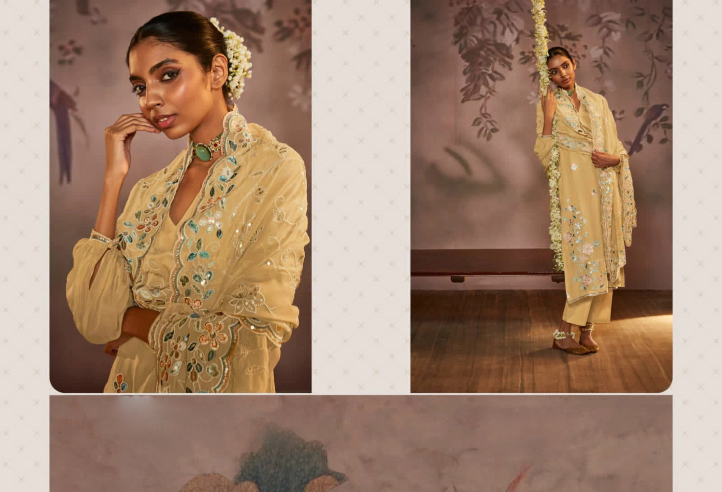 Eid shalwar kameez showcasing placement embroidery
