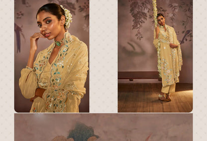 Eid shalwar kameez showcasing placement embroidery
