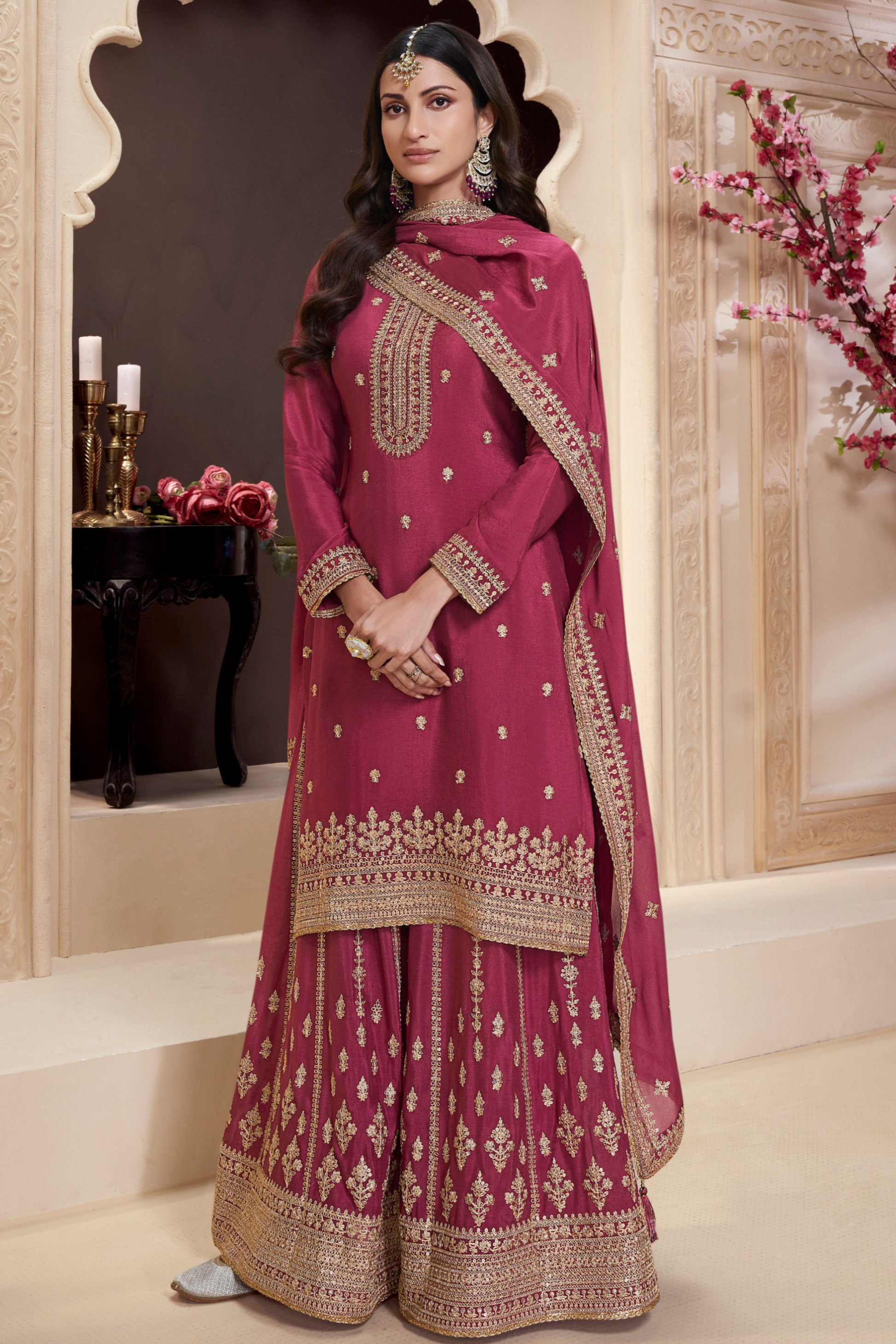 Wedding Party Outfit Embroidered Palazzo Dress 